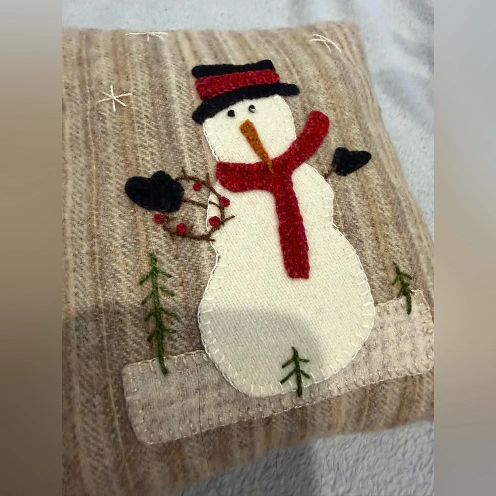 Holiday Snowman Accent Pillow - Beige with Red Scarf